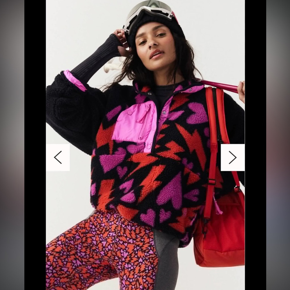 Free People Black and Pink Patterned Sweatshirt